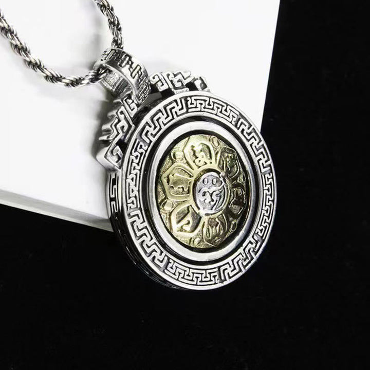 Silberne Kette mit drehbarem Doppel-Vajra Om Anhänger Tibet Schmuck