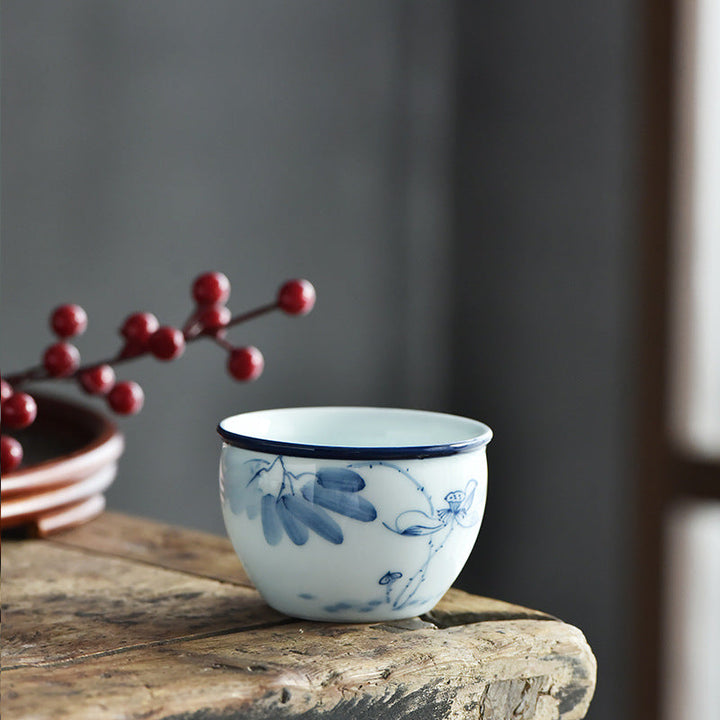 Grosse Teetasse Koi Lotus Berge Keramik Lotusblüte mit Kapsel
