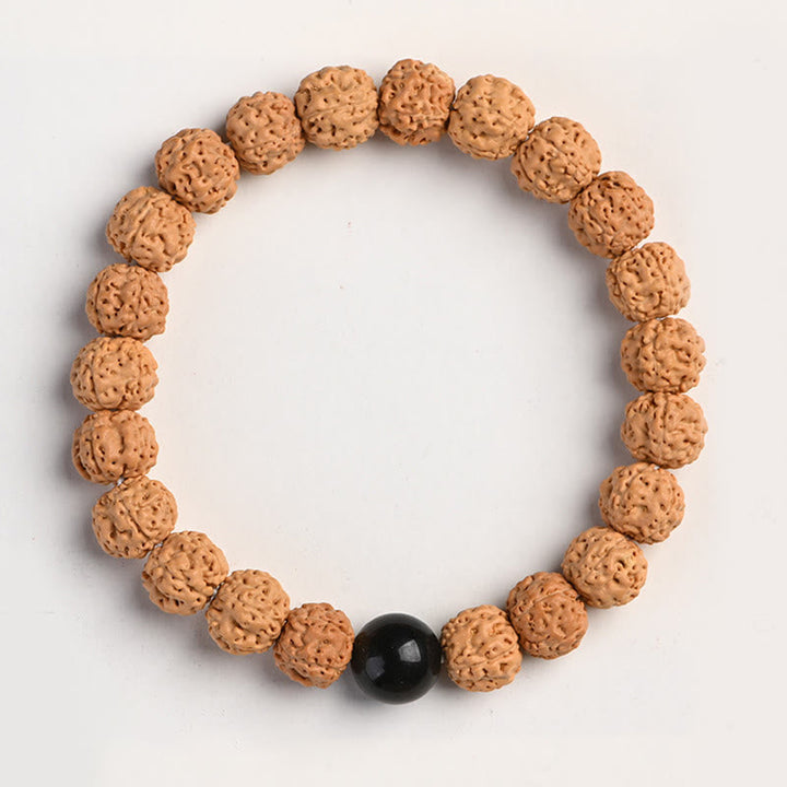 Armband Bodhi – Wohlstand mit schwarzer Onyx Perle braun elastisch