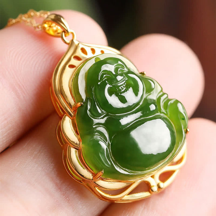 Lachender Buddha Jade Pendant Grün Schutz – Kette