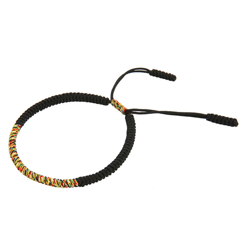 Armband – Glück & Stärke geflochtenes schwarzes Seilarmband mit farbigen Akzenten elastisch
