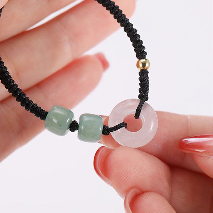 Armband Grüner Aventurin Weiße Jade Paar – Glück & Frieden, schwarzes Seil, elegantes Design