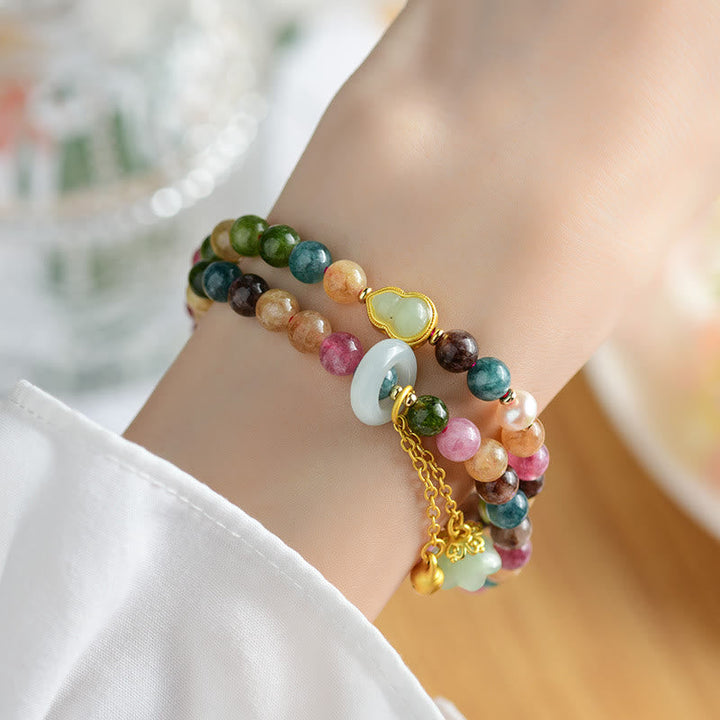 Buntes Tourmaline Gourd Armband Weisheit Doppel am Handgelenk getragen