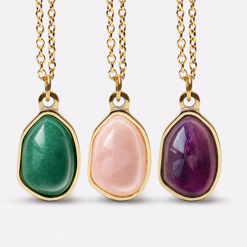 Kette Aventurin Amethyst Rosenquarz – Segen – Echter Naturstein – Drei Edelstein Ketten Aventurin Rosenquarz Amethyst Goldanhänger