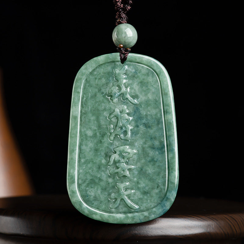 Jade Amulett Kette chinesische Schriftzeichen grün Naturstein