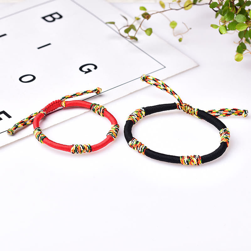 Armband – Schutz & Glück Balance rote schwarze Schnur bunte Perlen elastisch