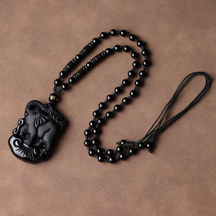Obsidian Elefant Heilstein – Schutz & Reinigung – Bild 11 – Obsidian Elefant Heilstein Anhänger schwarze Perlen Kette Naturstein