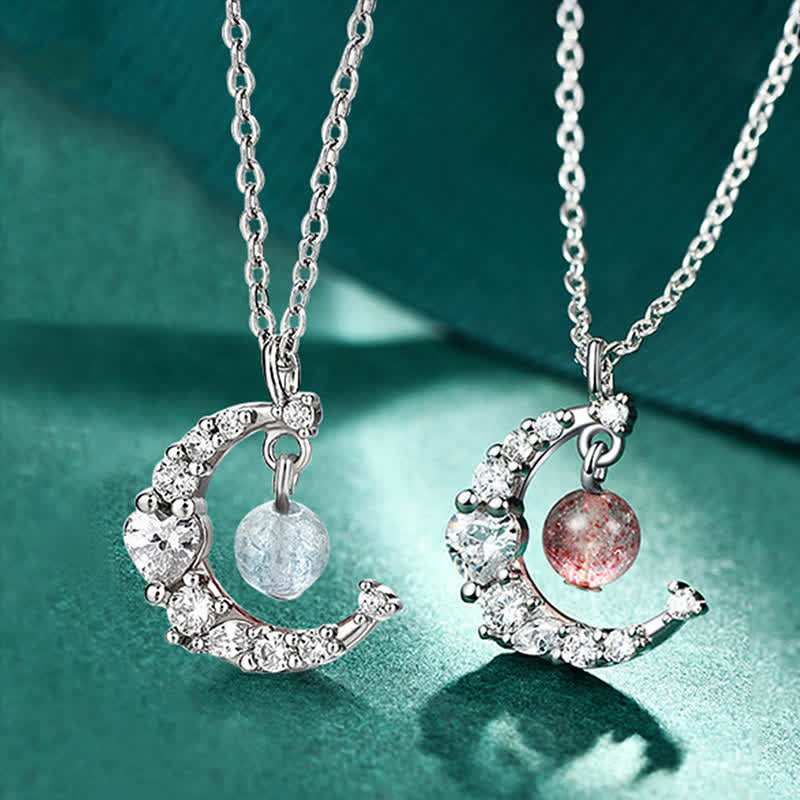 Kette Erdbeerquarz Blauer Kristall Mond Heilung Silber