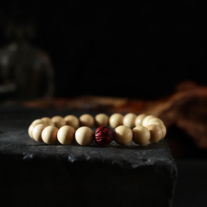 Armband Zinnober Yin Yang Glück Wohlstand beige rote Perle Naturstein
