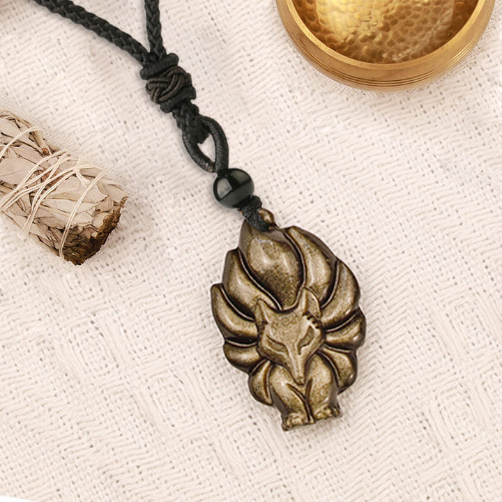 Fluorit Fuchs Kette schwarze Schnur bronze Anhänger Schutz Harmonie