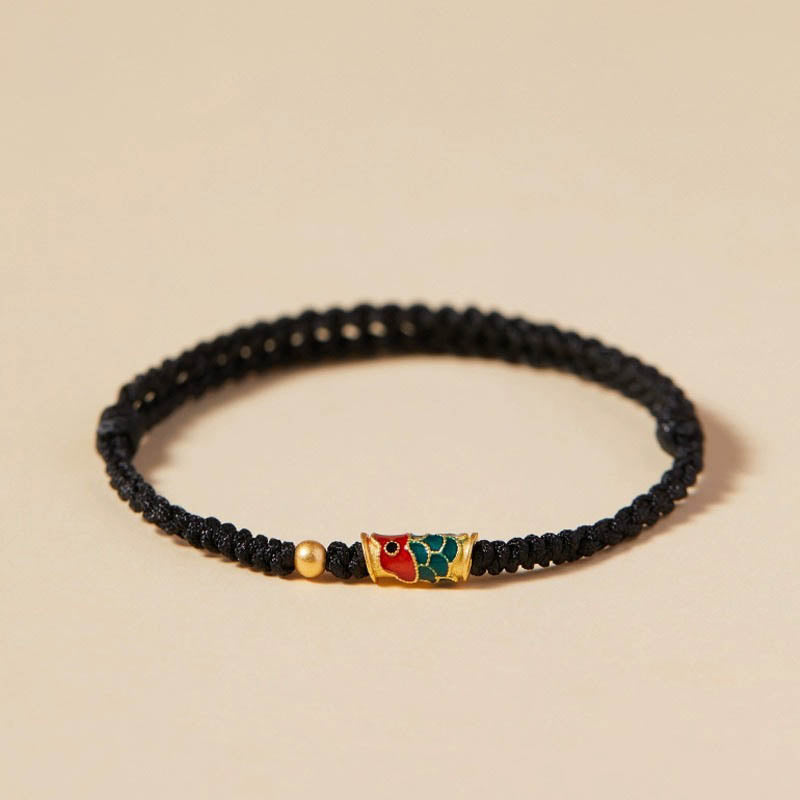 Armband Koi Fisch schwarzes Seil goldener Verschluss Wohlstand Energie elegant