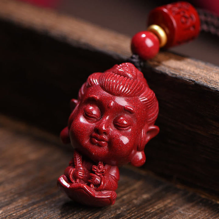 Kette Zinnober Buddha Anhänger rot Edelstein