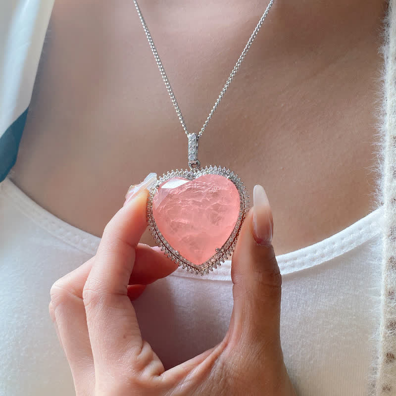 Anhänger Kette Rosenquarz Herz Liebe Silber
