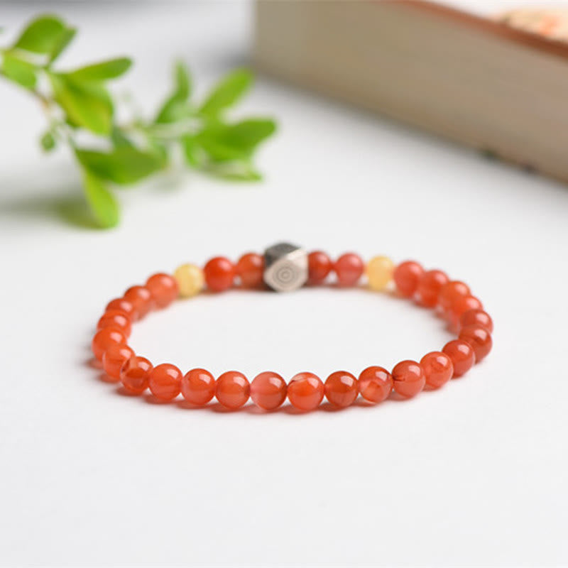 Rotes Achat Armband 925 Silber elastisch Naturstein Perlen Schmuck