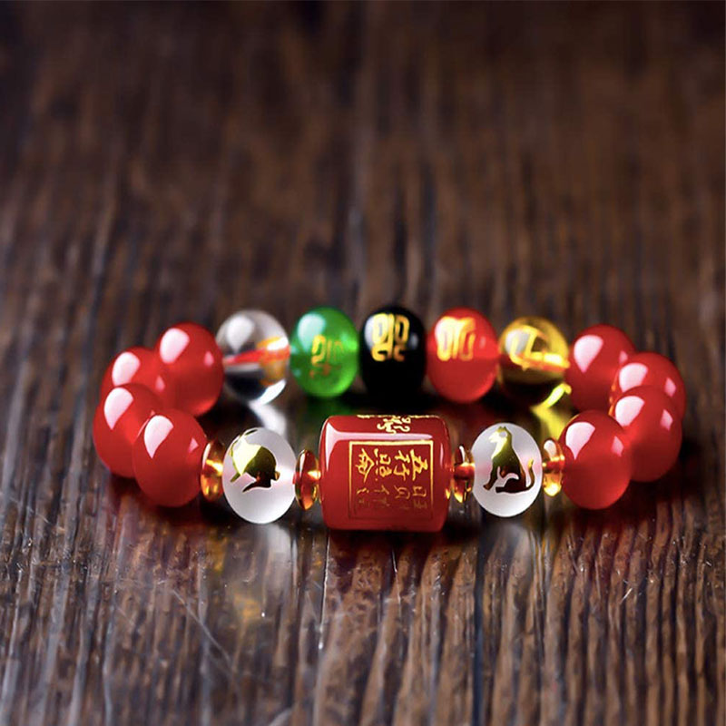Armband Obsidian Roter Achat - Reichtum Wohlstand