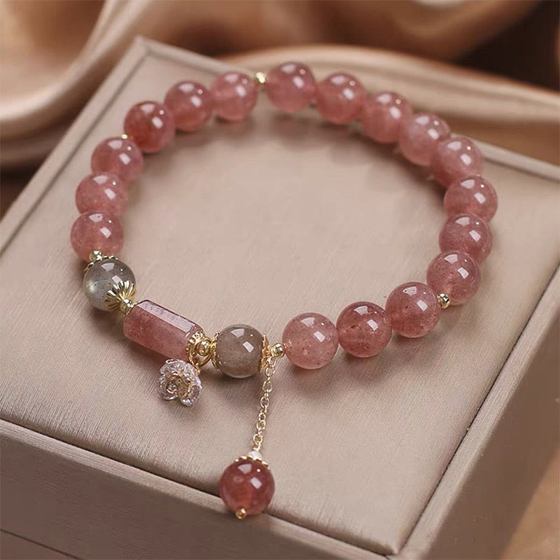 Armband Erdbeerquarz – Segen rosa Naturstein Perlen elegant.