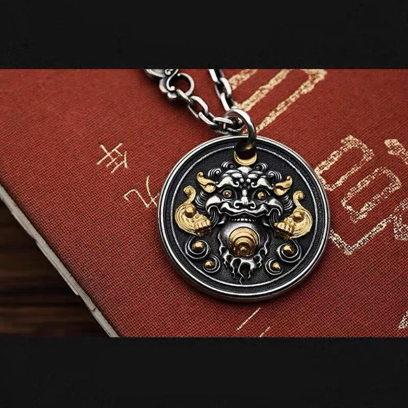 Obsidian Anhänger Kette Kirtimukha Schutz schwarz gold