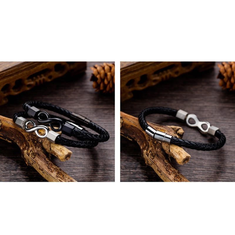 Armband Unendlicher Titanstahl Leder Balance