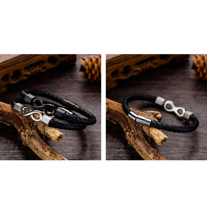 Armband Unendlicher Titanstahl Leder Balance