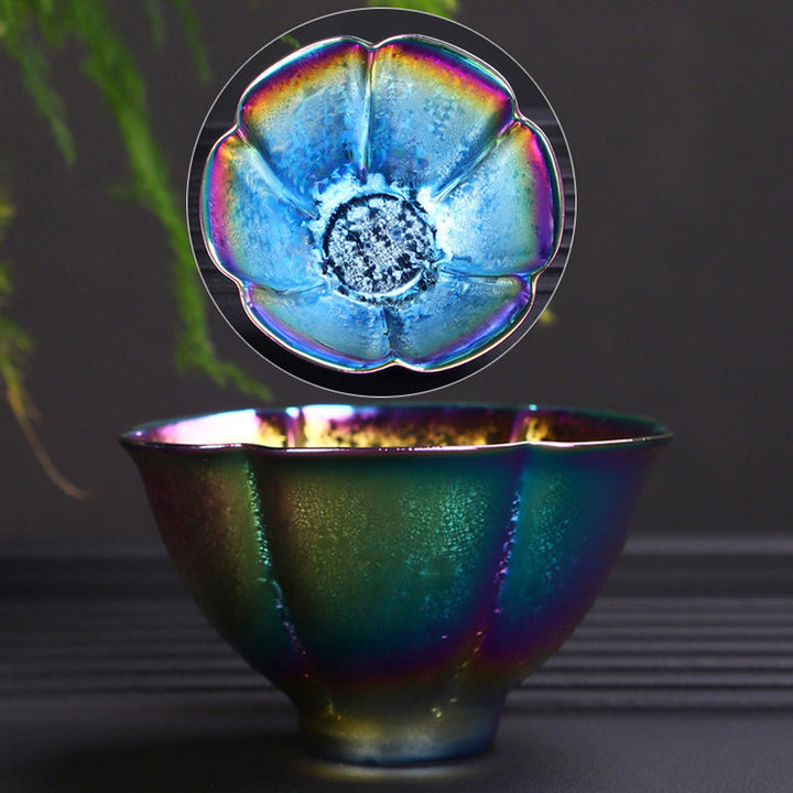 Teebecher Regenbogen Jianzhan Keramik Bunte Tasse Sechseck