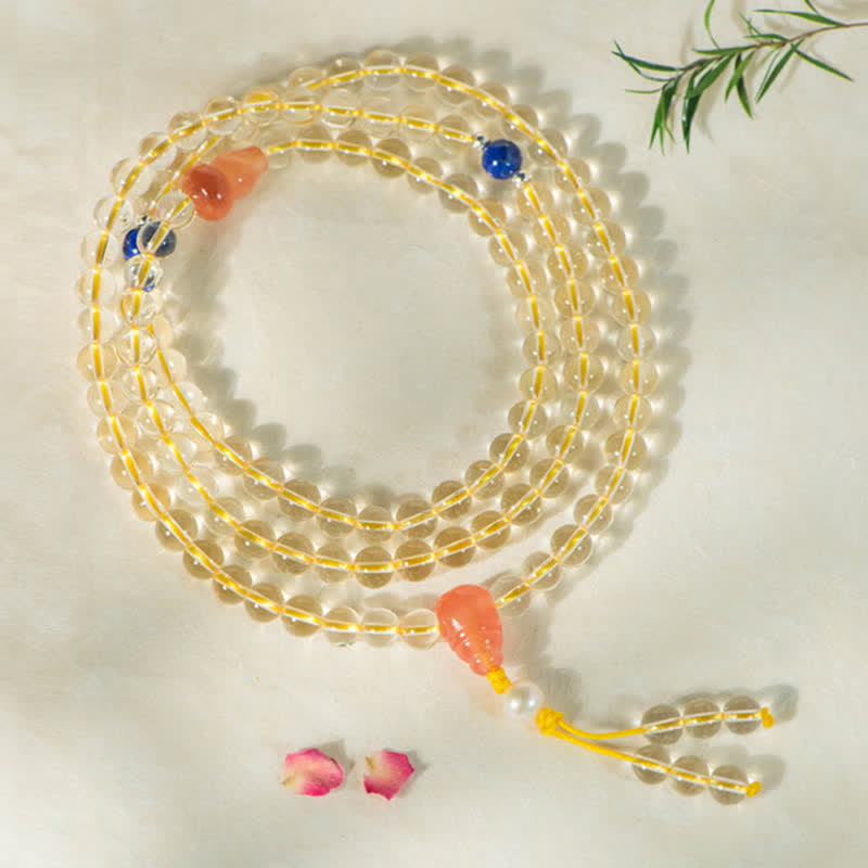 Citrin Mala Armband mit Koralle und Lapislazuli Perlen Meditation