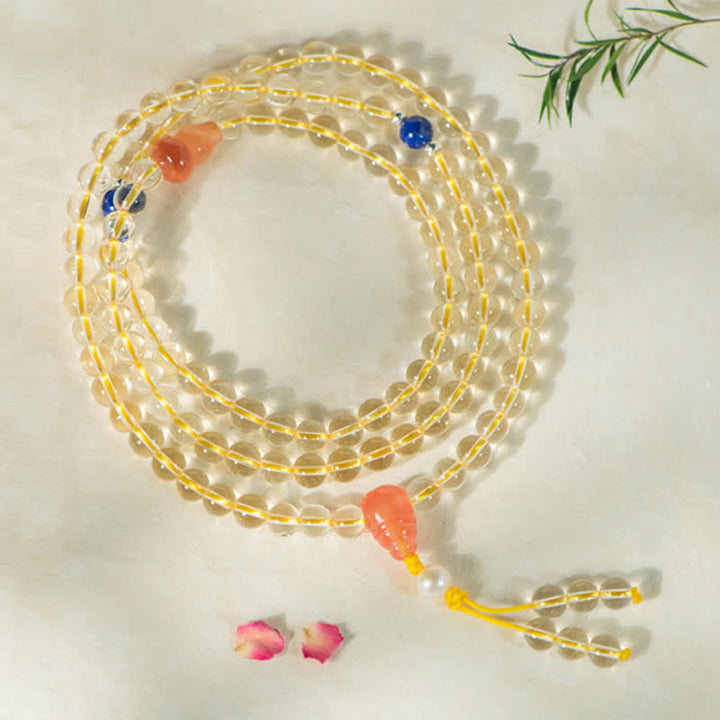 Citrin Mala Armband mit Koralle und Lapislazuli Perlen Meditation