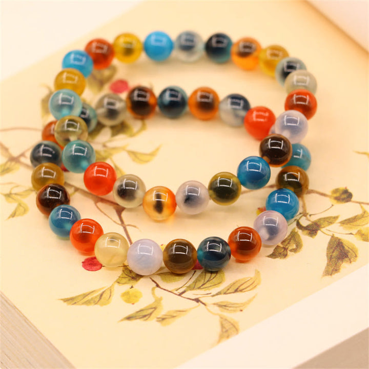 Armband Achat – Heilung & Stärke bunte Natursteine elastisch getragen