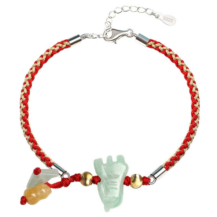 Rotes Seidenarmband Jade Chinesisches Tierkreis Wohlstand Energie Handgelenk