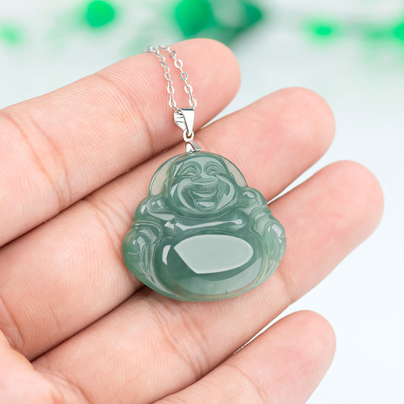 Jade Anhänger Kette Lachender Buddha Schutz grün
