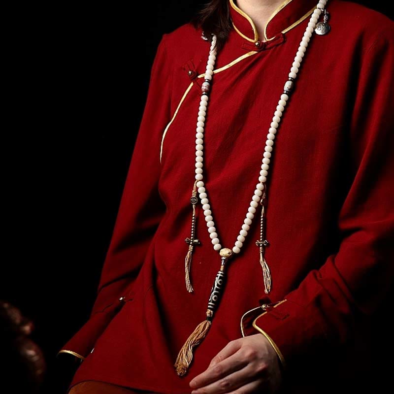 Rote Mala Bodhi Achat Wohlstand Halskette elegante Perlenkette getragen