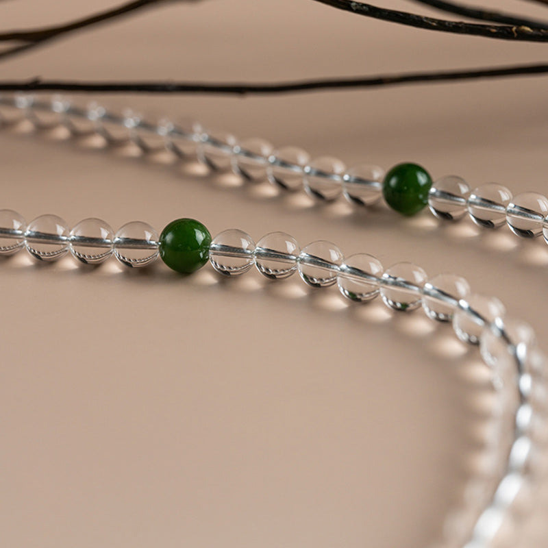 Mala 108 Perlen Weißer Kristall Jade grüne Akzentperlen Armband