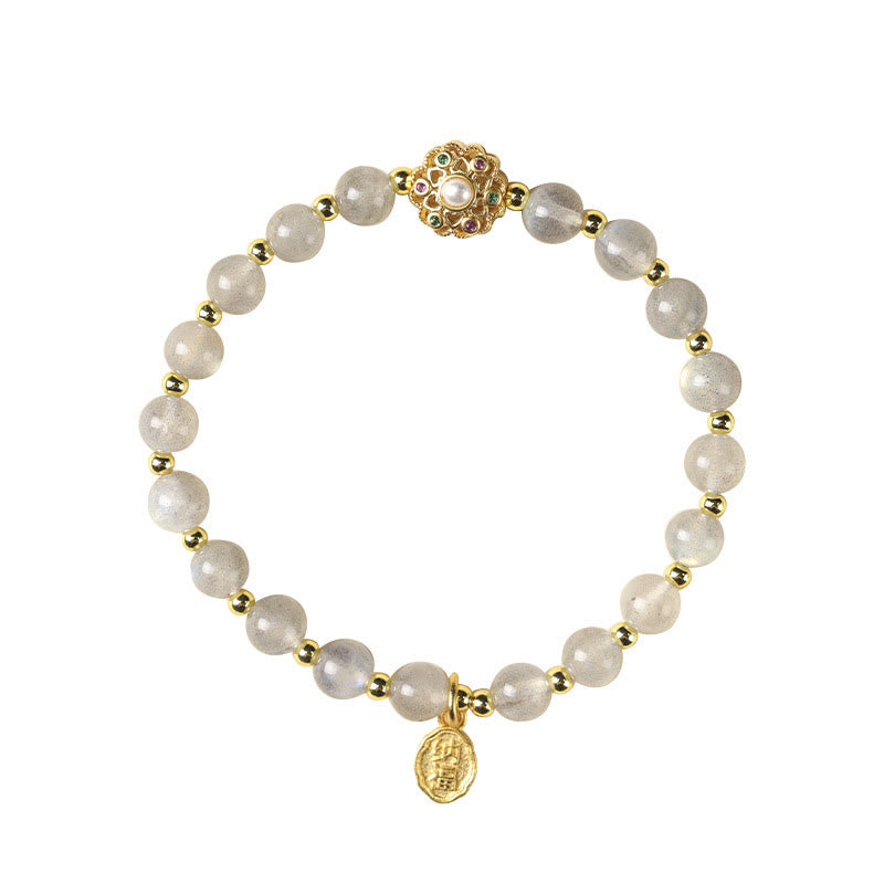 Armband Labradorit goldene Perlen Fu-Zeichen Anhänger elegantes Design