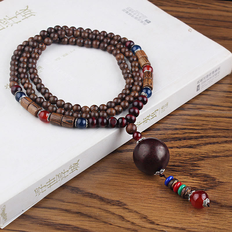 Anhänger Kette Tibetischer Bodhi Achat Harmonie Holzperlen