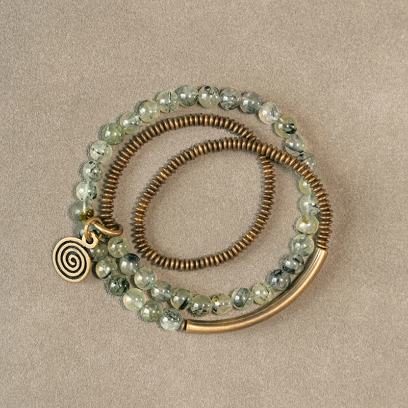 Armband Kupfer – Liebe grüne Perlen goldene Spirale Charm elegant