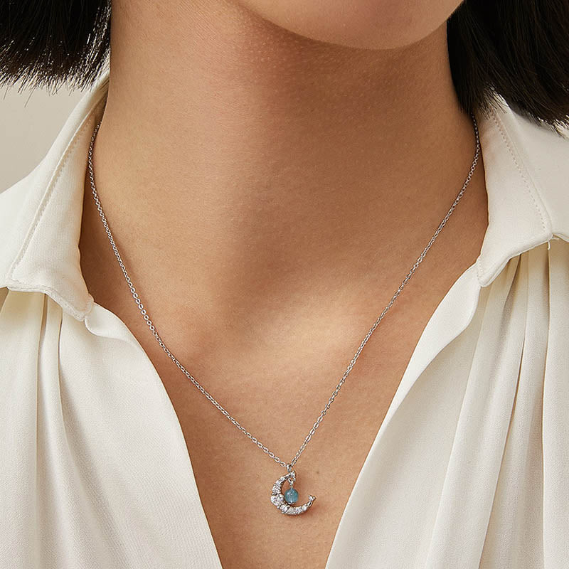 Kette Erdbeerquarz Blauer Kristall Heilung Mond Silber