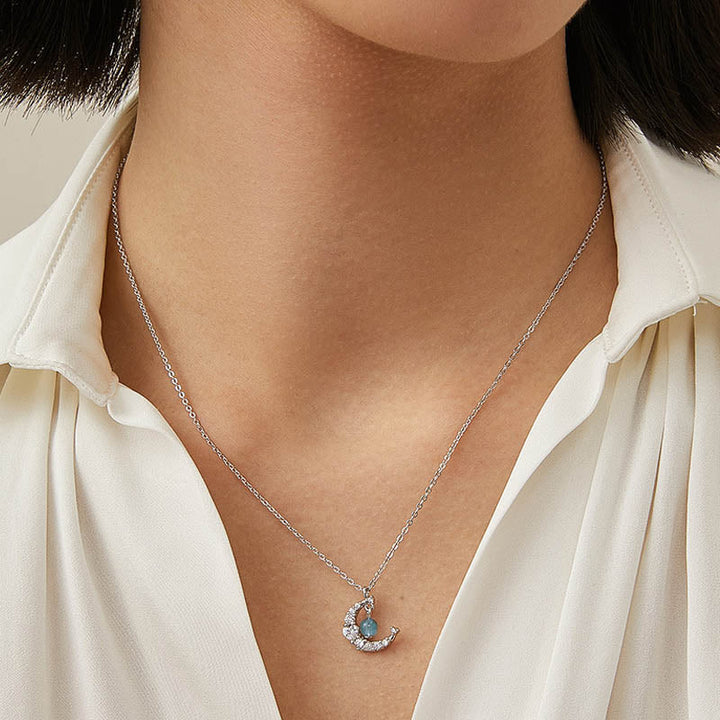 Kette Erdbeerquarz Blauer Kristall Heilung Mond Silber