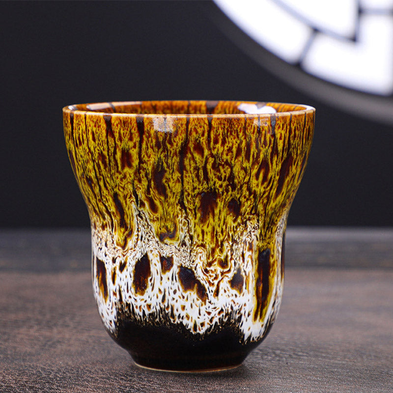 Teetasse Mit Henkel Vintage Keramik Ofenglasur Gelb Weiß