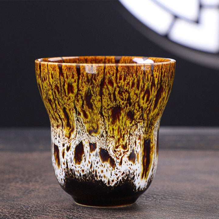 Teetasse Mit Henkel Vintage Keramik Ofenglasur Gelb Weiß