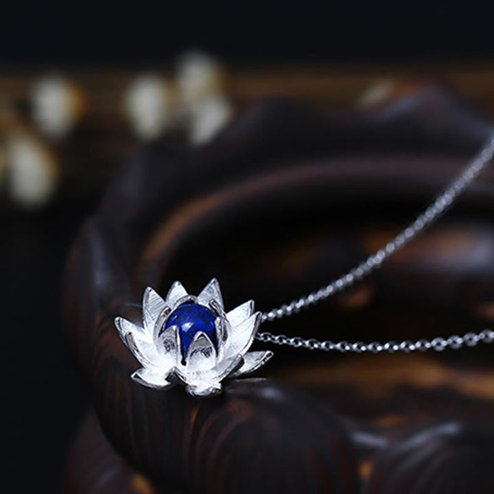 Lazurit Lotus Anhänger Silberkette