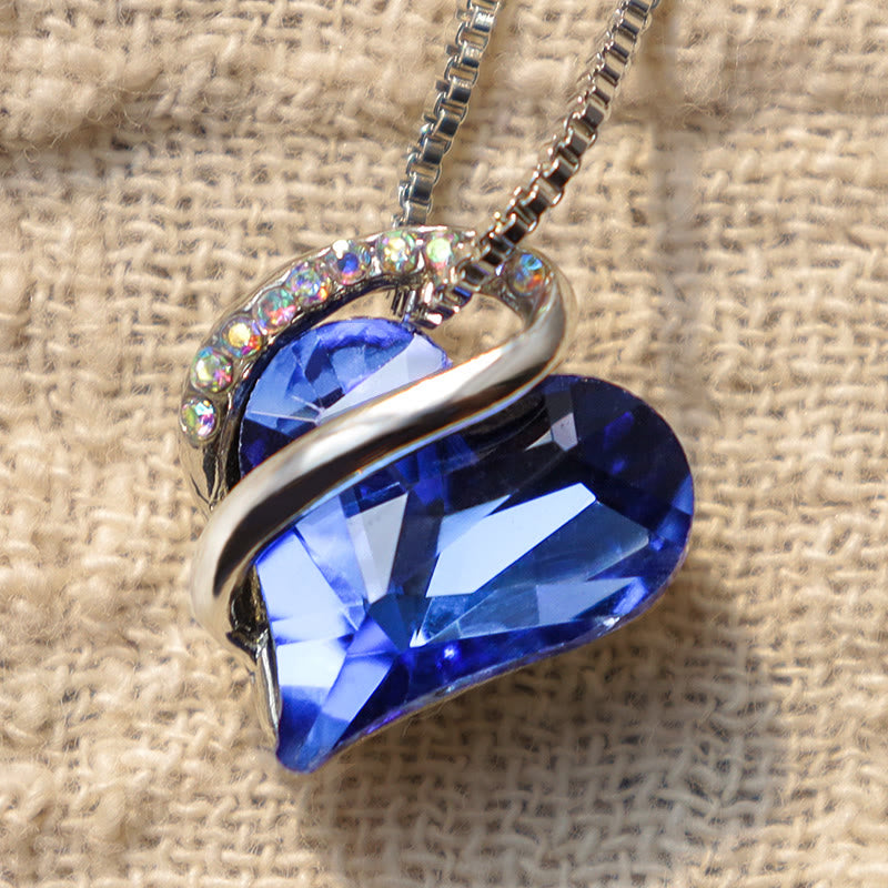 Blaue Rubin Herz Kette mit Kristall Anhänger Silber Schmuck