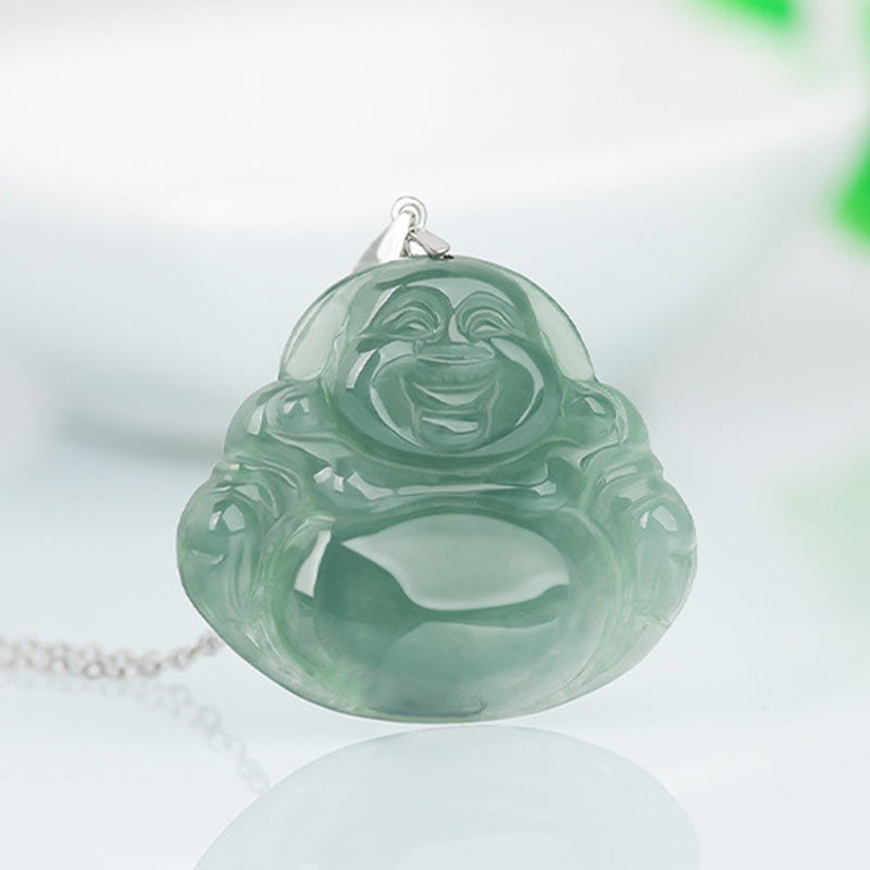 Anhänger Kette Jade Lachender Buddha Schutz grün