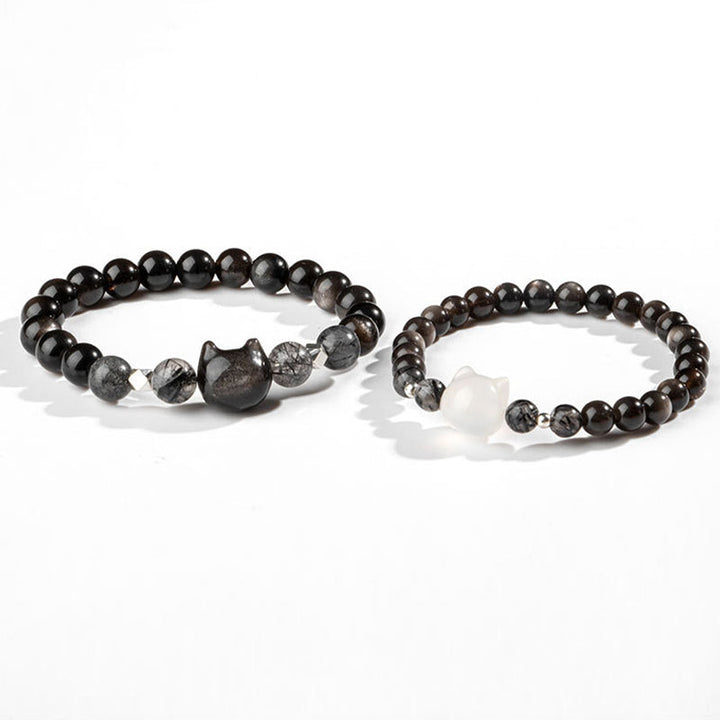 Obsidian Katzen Armbänder mit schwarzen Perlen Schutzenergie elegant.