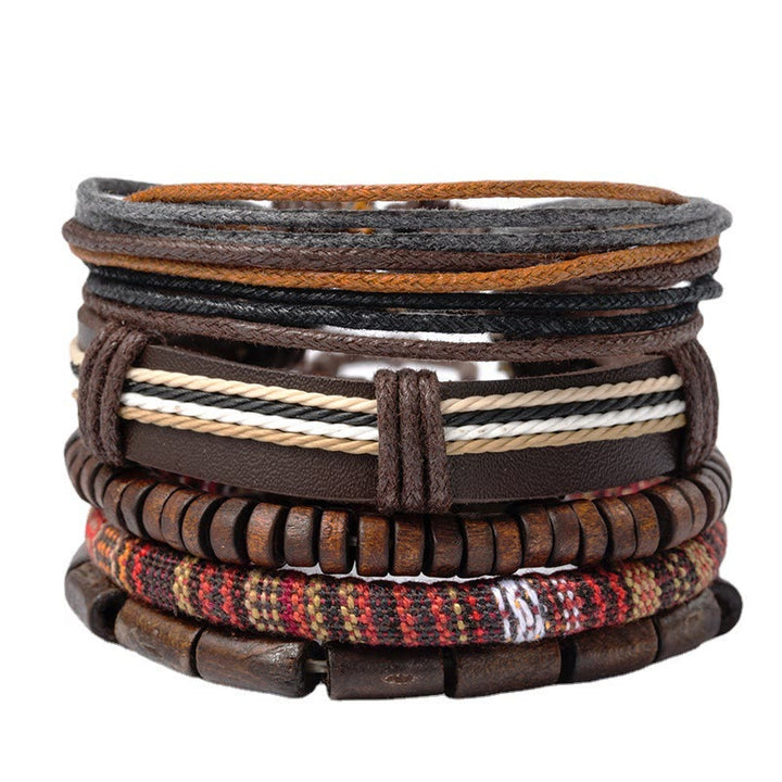 Wickelarmband Leder Holzperlen Vintage Style