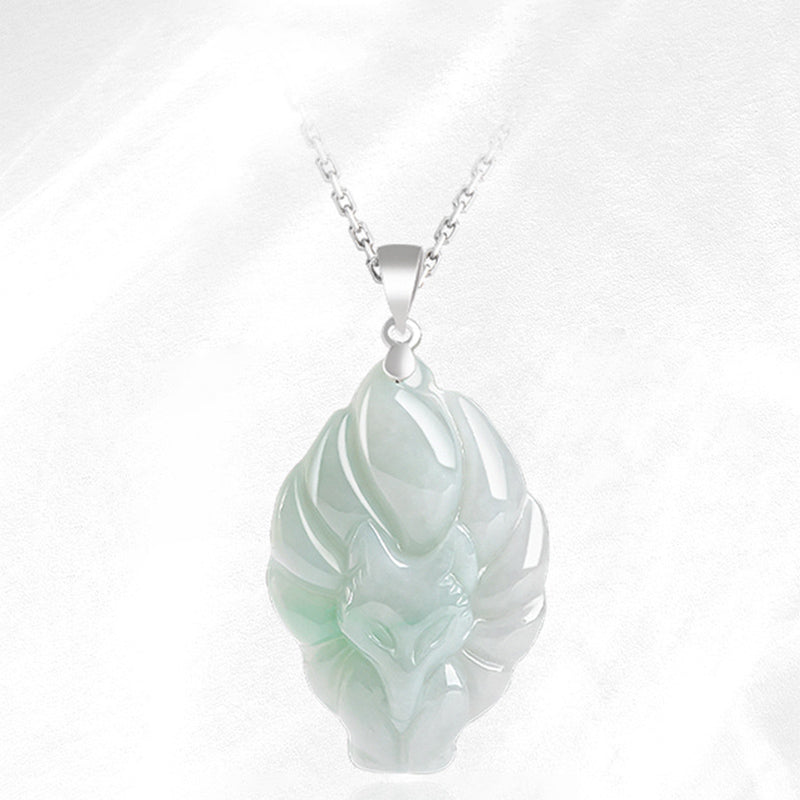 Kette Jade Neunschweif-Fuchs Natur Wohlstand Silber