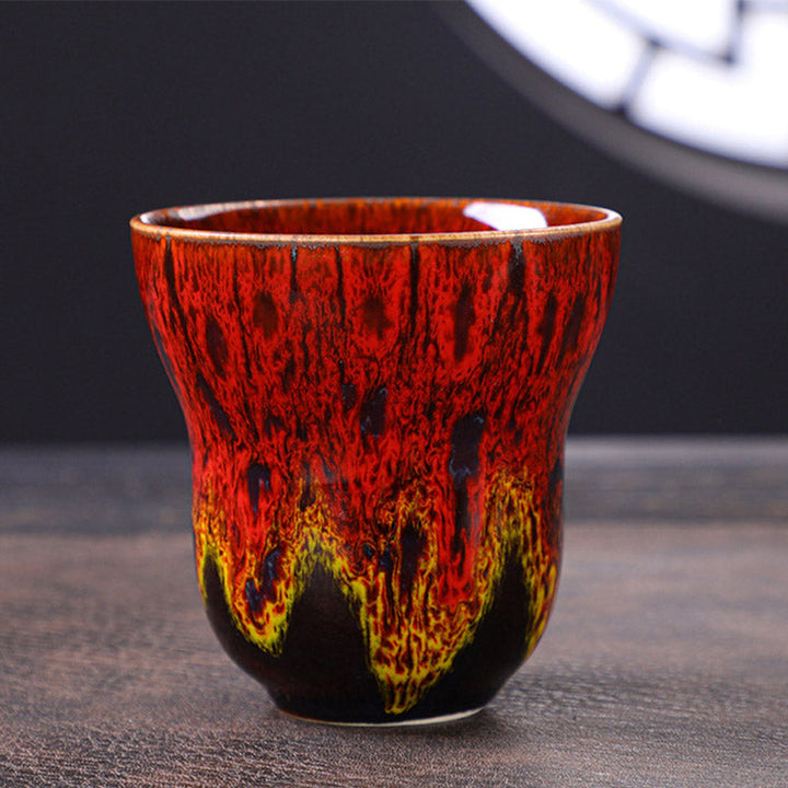 Teetasse Mit Henkel Vintage Keramik Ofenglasur Rot Gelb