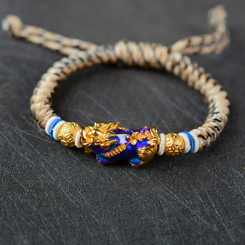 Armband Kupfer Pixiu Wohlstand blauen Steinen goldenen Perlen elastisch