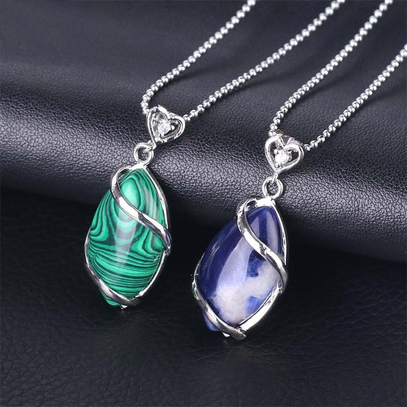 Kette Kristall Marquise grüner Malachit blauer Sodalith Anhänger Silber