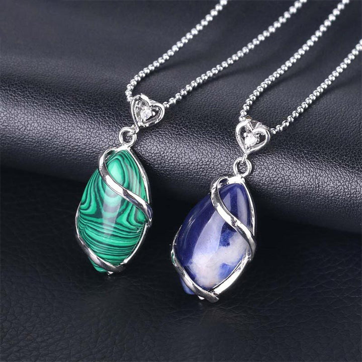 Kette Kristall Marquise grüner Malachit blauer Sodalith Anhänger Silber