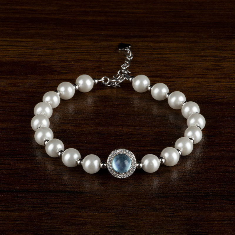 Armband 925 Silber Perle weiße Perlen blauer Mondstein elegant
