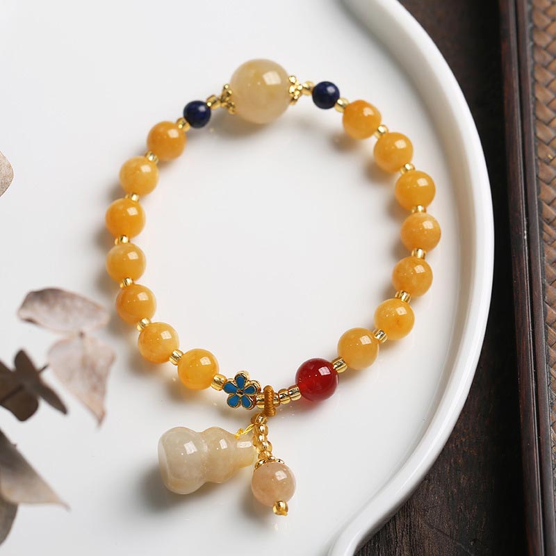 Jade Armband Gold mit gelben Steinen und Anhänger Glück Wohlstand